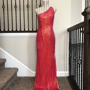 Butterfly beaded one shouldered gown